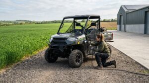 Electric utility vehicle at work