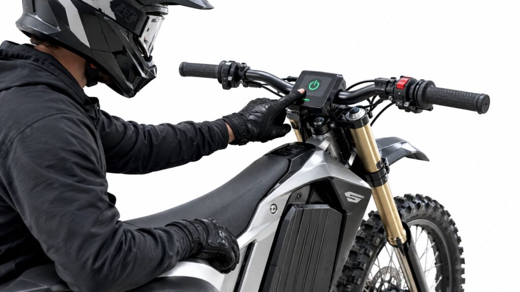 Electric dirt bike ready to start
