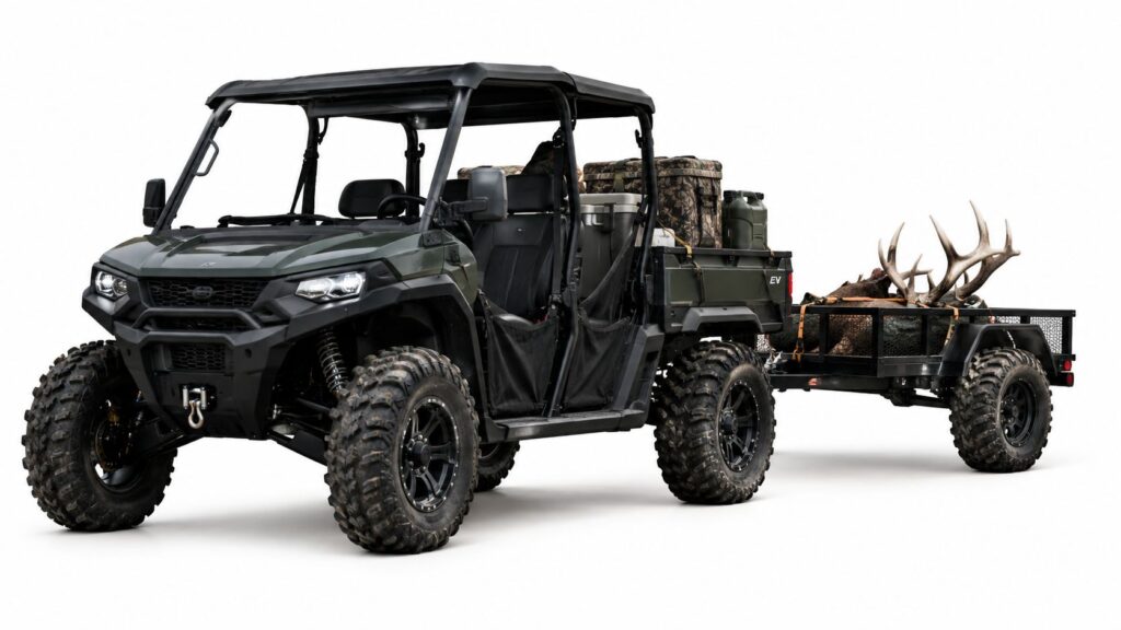 Electric UTV for hunting parked in the field